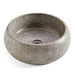 Pegane Vasque à poser / lavabo en marbre coloris gris - Diamètre 42 x Hauteur 15 cm