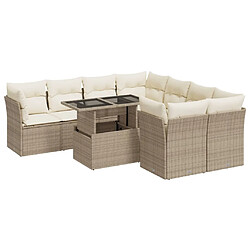 vidaXL Salon de jardin avec coussins 9 pcs beige résine tressée