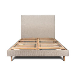 Sommeil de plomb Lit 140x200cm avec tête de lit tapissier tissu et sommier kit beige brun - Hauteur totale : 29cm