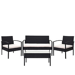 Decoshop26 Ensemble pour extérieur balcon/jardin/salon en polyrotin noir coussin crème 04_0003247