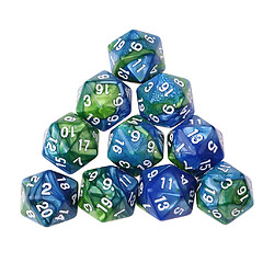 10pcs / set 20 face d20 dés pour jeu donjons et dragons bleu vert pas cher