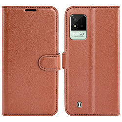 Etui en PU texture litchi avec support, marron pour votre Realme Narzo 50i