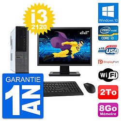 PC Dell 990 DT Ecran 22" Intel i3-2120 RAM 8Go Disque Dur 2To Windows 10 Wifi - Occasion