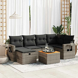 vidaXL Salon de jardin avec coussins 7 pcs gris résine tressée