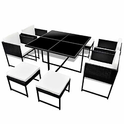 Maison Chic Salon de jardin 9 pcs + coussins - Mobilier/Meubles de jardin - Table et chaises d'extérieur Résine tressée Noir -MN29532