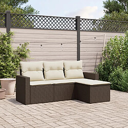 vidaXL Salon de jardin 4 pcs avec coussins marron résine tressée