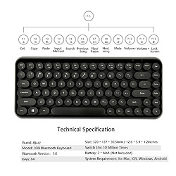 Ajazz 308i Clavier Sans Fil Bluetooth 84 Touches Touches Rondes Noir