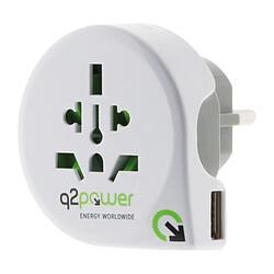 Avis Adaptateur prise voyage universel Monde vers UE - compatible avec +100 pays USA/Asie/UK - port USB 2.1A - blanc - Q2 Power