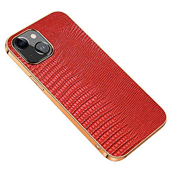 Coque en TPU + cuir véritable texture lézard, électroplaqué, anti-rayures pour votre iPhone 14 Plus - rouge