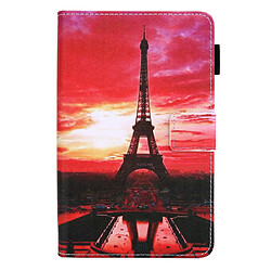 Etui en PU + TPU avec support et porte-carte Coucher de soleil et tour pour votre Samsung Galaxy Tab A8 10.5 2021 SM-X200/X205