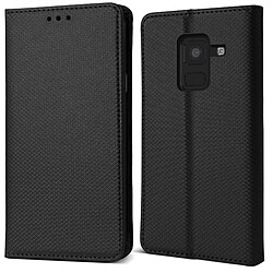 Moozy Case Flip Cover pour Samsung A8 2018, Noir - Étui à Rabat Magnétique Intelligent avec Porte-Cartes et Support