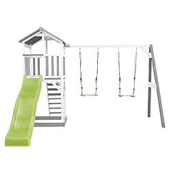 Avis AXI Beach Tower Aire de Jeux avec Toboggan en VERT Clair, 2 Balançoires & Bac à Sable | Grande Maison Enfant extérieur en Gris & BLANC | Cabane de Jeu en Bois FSC