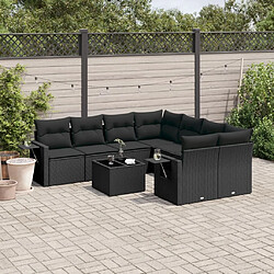 Maison Chic Ensemble Tables et chaises d'extérieur 9 pcs avec coussins,Salon de jardin noir résine tressée -GKD845900