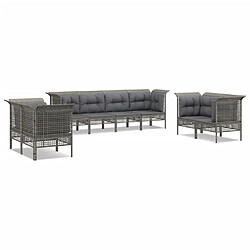 vidaXL Salon de jardin 8 pcs avec coussins Gris Résine tressée