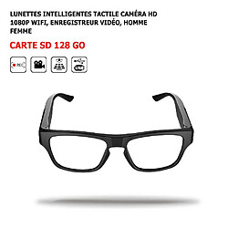 Lunettes Intelligentes Tactile Caméra HD 1080P WiFi, Enregistreur Vidéo, Conduite Automobile, Plein Air, Carte mémoire 128 Go