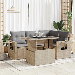 vidaXL Salon de jardin avec coussins 5 pcs beige résine tressée