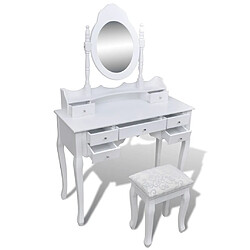 Helloshop26 Coiffeuse 93 x 39 x 74,5 cm avec miroir et tabouret 7 tiroirs blanc 02_0021269