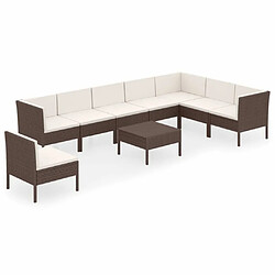 Maison Chic Salon de jardin 9 pcs + coussins - Mobilier/Meubles de jardin - Table et chaises d'extérieur Résine tressée Marron -MN72162