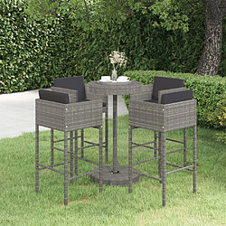 vidaXL Ensemble de bar de jardin 5 pcs et coussins Résine tressée Gris