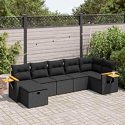 vidaXL Salon de jardin 7 pcs avec coussins noir résine tressée