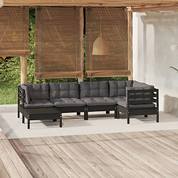 vidaXL Salon de jardin 6 pcs avec coussins Noir Bois de pin massif