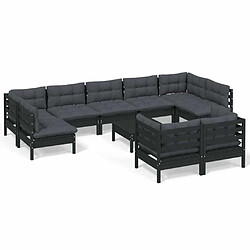 Maison Chic Salon de jardin 10 pcs + coussins - Mobilier/Meubles de jardin - Table et chaises d'extérieur Noir Bois de pin solide -MN60881