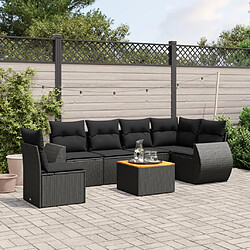 vidaXL Salon de jardin 7 pcs avec coussins noir résine tressée