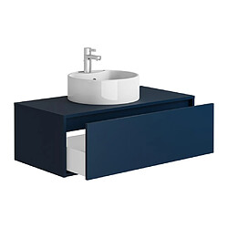 Acheter Vente-Unique Meuble de salle de bain suspendu coloris bleu nuit avec simple vasque ronde - 94 cm - TEANA II