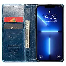 Etui en PU CASEME rétro texture cireuse, fermeture magnétique avec support pour votre iPhone 13 Pro 6.1 pouces - bleu