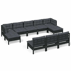 Maison Chic Salon de jardin 10 pcs + coussins - Mobilier/Meubles de jardin - Table et chaises d'extérieur Noir Bois de pin -MN20402