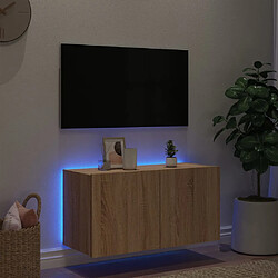 Avis vidaXL Meuble TV mural avec lumières LED chêne sonoma 80x35x41 cm