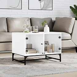 Maison Chic Table basse pour salon | Table à café avec portes en verre blanc 68,5x50x50 cm -GKD23333