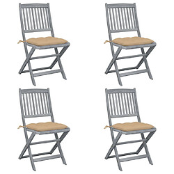 vidaXL Chaises pliables d'extérieur lot de 4 et coussins Bois d'acacia