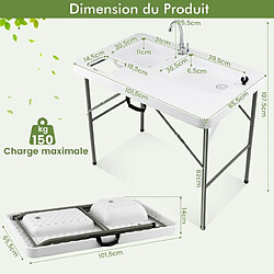 Helloshop26 Table de pêche avec 2 éviers robinet rotatif 360° table pliante portable pour nettoyage de poisson en acier et hdpe ultra-léger charge 150kg 20_0009433 pas cher