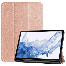 Etui en PU fonction veille/réveil automatique avec support et porte-stylo or rose pour votre Samsung Galaxy Tab S8