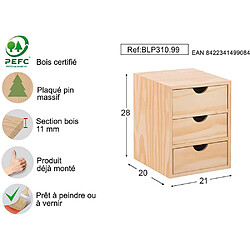 Avis Astigarraga Mini rangement bloc en pin brut avec tiroirs 3 tiroirs.