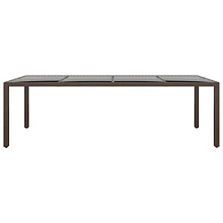 vidaXL Table de jardin avec dessus en verre marron résine tressée