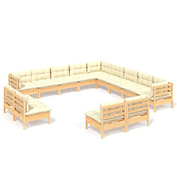 Maison Chic Salon de jardin 13 pcs avec coussins | Ensemble de Table et chaises | Mobilier d'Extérieur crème Bois de pin massif -GKD86893