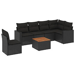 vidaXL Salon de jardin 7 pcs avec coussins noir résine tressée