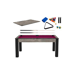 Jardindeco Billard convertible table 6 personnes Texas + plateaux dinatoires + pack accessoires Confort industriel et prune (tapis)