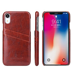 Wewoo Etui en cuir Fierre Shann Retro Oil en cire PU pour iPhone XR, avec fentes pour cartes (Marron)