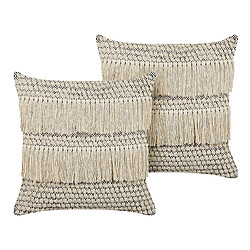 Beliani Lot de 2 coussins IRESINE Coton 45 x 45 cm Géométrique Beige