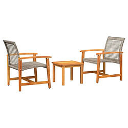 Maison Chic Table de bistro et chaises d'extérieur 3 pcs,Ensemble de bistro de jardin pour relax gris résine tressée et bois d'acacia -GKD431525