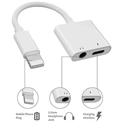 iLike AX7 Adaptateur audio double Lightning vers prise casque 3,5 mm + prise chargeur Lightning Blanc