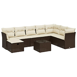 vidaXL Salon de jardin avec coussins 9 pcs marron résine tressée