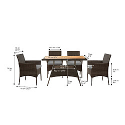 Avis Ensemble 1 Table et 4 chaises de jardin extérieur 5 pièces imitation rotin coussins amovibles Marron/Gris Teamson Home PT-OF0021A-UK