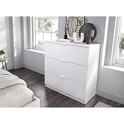 Pegane Commode, meuble de rangement avec 3 tiroirs en bois coloris blanc - Longueur 81 x Profondeur 39 x Hauteur 82 cm pas cher