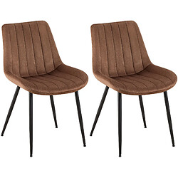 Decoshop26 Lot de 2 chaises de salle à manger coutures décoratives verticales avec pieds en métal noir assise en velours marron 10_0001747