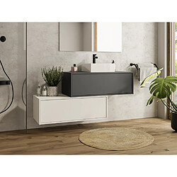 Vente-Unique Meuble de salle de bain suspendu gris anthracite et blanc avec simple vasque carrée et deux tiroirs - 94 cm - TEANA II