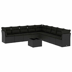 Maison Chic Salon de jardin 10 pcs avec coussins | Ensemble de Table et chaises | Mobilier d'Extérieur noir résine tressée -GKD78468